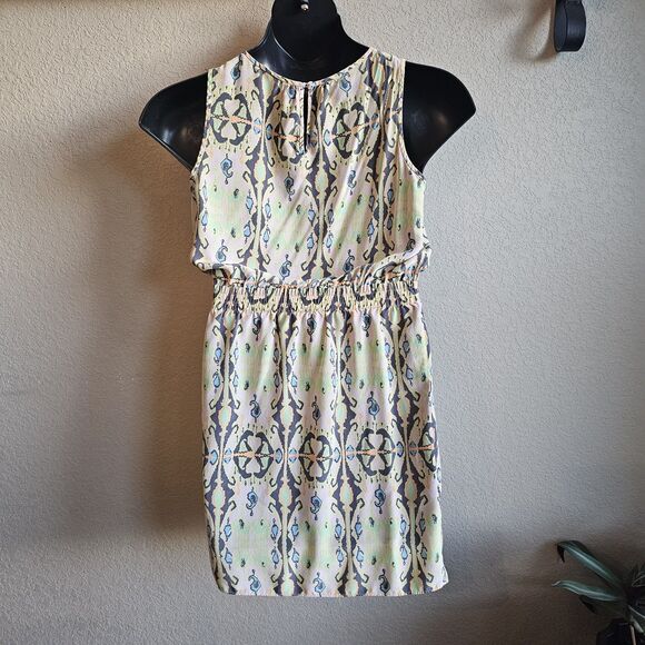 TIBI Women’s Light Green Silk Multi Geometric Print Sleeveless Blouson Dress 6 - Picture 3 of 4